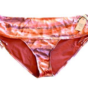 TIME TRU 3X Women 24W-26W Clay Brick Tie Dye Tassel Low Rise Bikini BOTTOM NEW